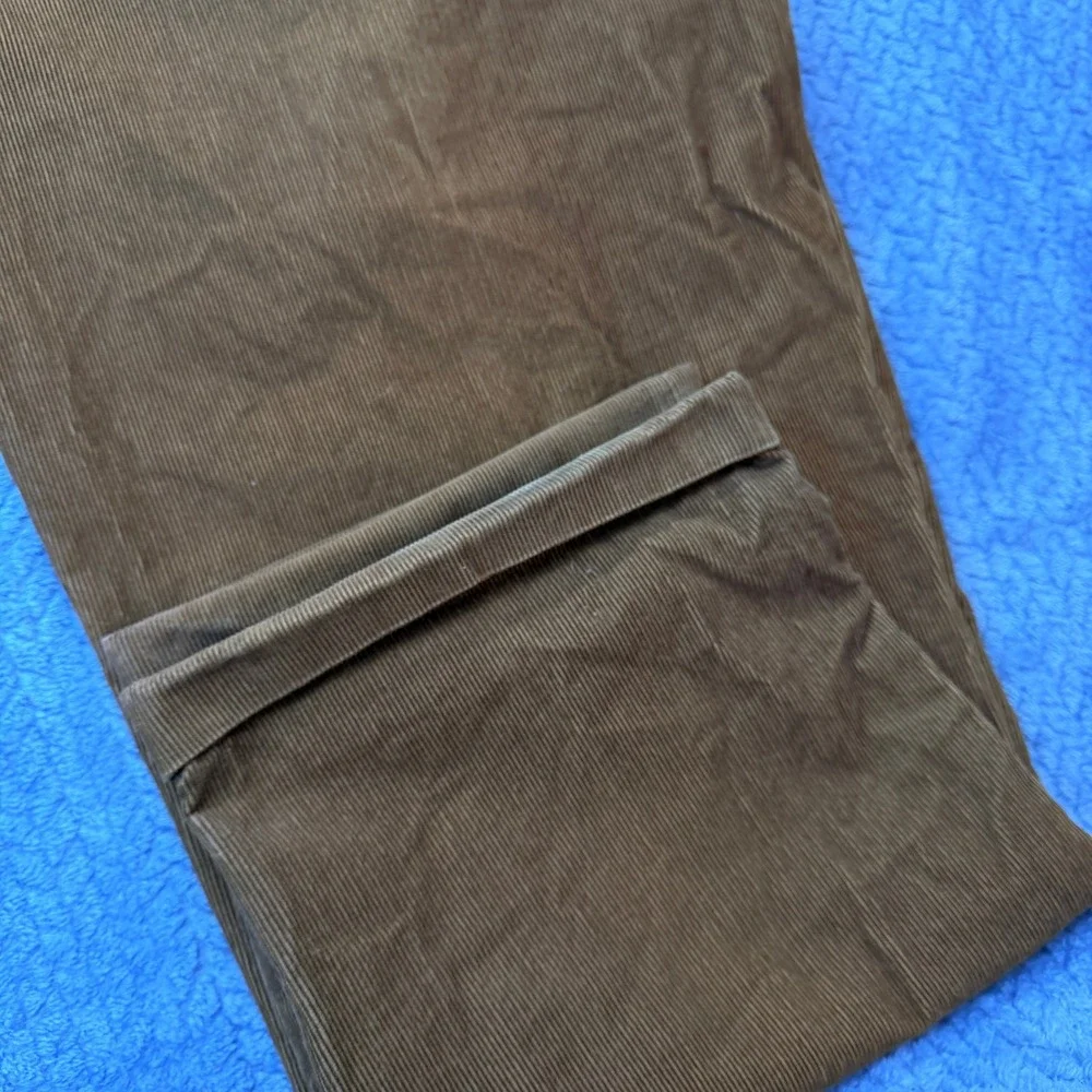 Lands' End Corduroy Pants‎ Mens 38x29 Brown Pleated Cuffed Wide Leg